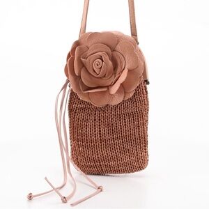 BOTTEGA VENETA Pink Crocheted Leather Shoulder Bag with Floral Detail
